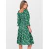 imageCaracilia Women 34 Sleeve Square Neck 2025 Summer Fall Wedding Guest Floral Smocked Casual Boho Midi DressesGreen White Purple Floral