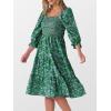 imageCaracilia Women 34 Sleeve Square Neck 2025 Summer Fall Wedding Guest Floral Smocked Casual Boho Midi DressesGreen White Purple Floral