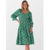imageCaracilia Women 34 Sleeve Square Neck 2025 Summer Fall Wedding Guest Floral Smocked Casual Boho Midi DressesGreen White Purple Floral