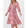 imageCaracilia Women 34 Sleeve Square Neck 2025 Summer Fall Wedding Guest Floral Smocked Casual Boho Midi DressesPink Dot Floral