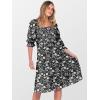 imageCaracilia Women 34 Sleeve Square Neck 2025 Summer Fall Wedding Guest Floral Smocked Casual Boho Midi DressesPrint Black Floral