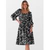 imageCaracilia Women 34 Sleeve Square Neck 2025 Summer Fall Wedding Guest Floral Smocked Casual Boho Midi DressesPrint Black Floral