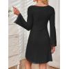 imageCaracilia Women Bell Long Sleeve Mini Dresses Fall 2025 Mesh Boat Neck Print Going Out Bodycon Wedding Guest Vacation OutfitsBlack