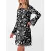 imageCaracilia Women Bell Long Sleeve Mini Dresses Fall 2025 Mesh Boat Neck Print Going Out Bodycon Wedding Guest Vacation OutfitsBlack Floral