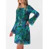 imageCaracilia Women Bell Long Sleeve Mini Dresses Fall 2025 Mesh Boat Neck Print Going Out Bodycon Wedding Guest Vacation OutfitsGreen Print