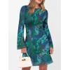 imageCaracilia Women Bell Long Sleeve Mini Dresses Fall 2025 Mesh Boat Neck Print Going Out Bodycon Wedding Guest Vacation OutfitsGreen Print