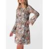 imageCaracilia Women Bell Long Sleeve Mini Dresses Fall 2025 Mesh Boat Neck Print Going Out Bodycon Wedding Guest Vacation OutfitsMulti Floral