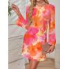 imageCaracilia Women Bell Long Sleeve Mini Dresses Fall 2025 Mesh Boat Neck Print Going Out Bodycon Wedding Guest Vacation OutfitsOrange Pink Floral