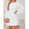 imageCaracilia Women Bell Long Sleeve Mini Dresses Fall 2025 Mesh Boat Neck Print Going Out Bodycon Wedding Guest Vacation OutfitsWhite