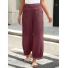 imageCaracilia Women Wide Leg Palazzo Pants 2025 Summer Casual High Waist Flowy Loose Boho Beach Vacation Lantern PantsMaroon