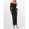 imageCaracilia Womens Off The Shoulder Bodycon Maxi Dress Fall Sexy Elegant Long Sleeve Ruched Club Party Formal Cocktail DressesBlack