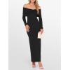 imageCaracilia Womens Off The Shoulder Bodycon Maxi Dress Fall Sexy Elegant Long Sleeve Ruched Club Party Formal Cocktail DressesBlack
