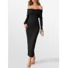 imageCaracilia Womens Off The Shoulder Bodycon Maxi Dress Fall Sexy Elegant Long Sleeve Ruched Club Party Formal Cocktail DressesBlack