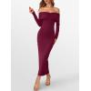 imageCaracilia Womens Off The Shoulder Bodycon Maxi Dress Fall Sexy Elegant Long Sleeve Ruched Club Party Formal Cocktail DressesBurgundy