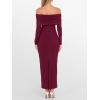 imageCaracilia Womens Off The Shoulder Bodycon Maxi Dress Fall Sexy Elegant Long Sleeve Ruched Club Party Formal Cocktail DressesBurgundy