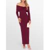 imageCaracilia Womens Off The Shoulder Bodycon Maxi Dress Fall Sexy Elegant Long Sleeve Ruched Club Party Formal Cocktail DressesBurgundy