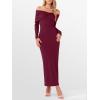 imageCaracilia Womens Off The Shoulder Bodycon Maxi Dress Fall Sexy Elegant Long Sleeve Ruched Club Party Formal Cocktail DressesBurgundy