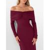 imageCaracilia Womens Off The Shoulder Bodycon Maxi Dress Fall Sexy Elegant Long Sleeve Ruched Club Party Formal Cocktail DressesBurgundy