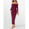 imageCaracilia Womens Off The Shoulder Bodycon Maxi Dress Fall Sexy Elegant Long Sleeve Ruched Club Party Formal Cocktail DressesBurgundy