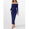 imageCaracilia Womens Off The Shoulder Bodycon Maxi Dress Fall Sexy Elegant Long Sleeve Ruched Club Party Formal Cocktail DressesNavy Bule