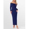 imageCaracilia Womens Off The Shoulder Bodycon Maxi Dress Fall Sexy Elegant Long Sleeve Ruched Club Party Formal Cocktail DressesNavy Bule
