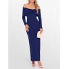 imageCaracilia Womens Off The Shoulder Bodycon Maxi Dress Fall Sexy Elegant Long Sleeve Ruched Club Party Formal Cocktail DressesNavy Bule