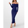 imageCaracilia Womens Off The Shoulder Bodycon Maxi Dress Fall Sexy Elegant Long Sleeve Ruched Club Party Formal Cocktail DressesNavy Bule