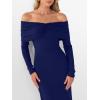 imageCaracilia Womens Off The Shoulder Bodycon Maxi Dress Fall Sexy Elegant Long Sleeve Ruched Club Party Formal Cocktail DressesNavy Bule