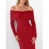 imageCaracilia Womens Off The Shoulder Bodycon Maxi Dress Fall Sexy Elegant Long Sleeve Ruched Club Party Formal Cocktail DressesRed