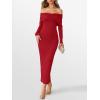 imageCaracilia Womens Off The Shoulder Bodycon Maxi Dress Fall Sexy Elegant Long Sleeve Ruched Club Party Formal Cocktail DressesRed