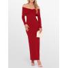 imageCaracilia Womens Off The Shoulder Bodycon Maxi Dress Fall Sexy Elegant Long Sleeve Ruched Club Party Formal Cocktail DressesRed