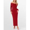 imageCaracilia Womens Off The Shoulder Bodycon Maxi Dress Fall Sexy Elegant Long Sleeve Ruched Club Party Formal Cocktail DressesRed