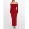 imageCaracilia Womens Off The Shoulder Bodycon Maxi Dress Fall Sexy Elegant Long Sleeve Ruched Club Party Formal Cocktail DressesRed