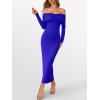 imageCaracilia Womens Off The Shoulder Bodycon Maxi Dress Fall Sexy Elegant Long Sleeve Ruched Club Party Formal Cocktail DressesRoyal Blue
