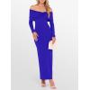 imageCaracilia Womens Off The Shoulder Bodycon Maxi Dress Fall Sexy Elegant Long Sleeve Ruched Club Party Formal Cocktail DressesRoyal Blue