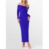 imageCaracilia Womens Off The Shoulder Bodycon Maxi Dress Fall Sexy Elegant Long Sleeve Ruched Club Party Formal Cocktail DressesRoyal Blue