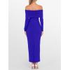imageCaracilia Womens Off The Shoulder Bodycon Maxi Dress Fall Sexy Elegant Long Sleeve Ruched Club Party Formal Cocktail DressesRoyal Blue