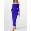 imageCaracilia Womens Off The Shoulder Bodycon Maxi Dress Fall Sexy Elegant Long Sleeve Ruched Club Party Formal Cocktail DressesRoyal Blue
