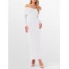imageCaracilia Womens Off The Shoulder Bodycon Maxi Dress Fall Sexy Elegant Long Sleeve Ruched Club Party Formal Cocktail DressesWhite