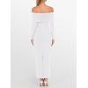 imageCaracilia Womens Off The Shoulder Bodycon Maxi Dress Fall Sexy Elegant Long Sleeve Ruched Club Party Formal Cocktail DressesWhite
