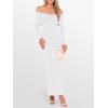 imageCaracilia Womens Off The Shoulder Bodycon Maxi Dress Fall Sexy Elegant Long Sleeve Ruched Club Party Formal Cocktail DressesWhite