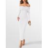 imageCaracilia Womens Off The Shoulder Bodycon Maxi Dress Fall Sexy Elegant Long Sleeve Ruched Club Party Formal Cocktail DressesWhite