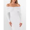 imageCaracilia Womens Off The Shoulder Bodycon Maxi Dress Fall Sexy Elegant Long Sleeve Ruched Club Party Formal Cocktail DressesWhite