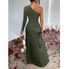imageCaracilia Womens Wedding Guest Maxi Dress 2025 Fall One Shoulder Sleeve Satin Bodycon High Split Cocktail Formal Prom DressesArmy Green
