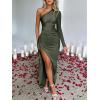 imageCaracilia Womens Wedding Guest Maxi Dress 2025 Fall One Shoulder Sleeve Satin Bodycon High Split Cocktail Formal Prom DressesArmy Green