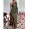 imageCaracilia Womens Wedding Guest Maxi Dress 2025 Fall One Shoulder Sleeve Satin Bodycon High Split Cocktail Formal Prom DressesArmy Green