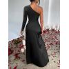 imageCaracilia Womens Wedding Guest Maxi Dress 2025 Fall One Shoulder Sleeve Satin Bodycon High Split Cocktail Formal Prom DressesBlack