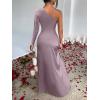 imageCaracilia Womens Wedding Guest Maxi Dress 2025 Fall One Shoulder Sleeve Satin Bodycon High Split Cocktail Formal Prom DressesMauve