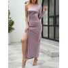 imageCaracilia Womens Wedding Guest Maxi Dress 2025 Fall One Shoulder Sleeve Satin Bodycon High Split Cocktail Formal Prom DressesMauve