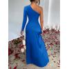 imageCaracilia Womens Wedding Guest Maxi Dress 2025 Fall One Shoulder Sleeve Satin Bodycon High Split Cocktail Formal Prom DressesRoyal Blue